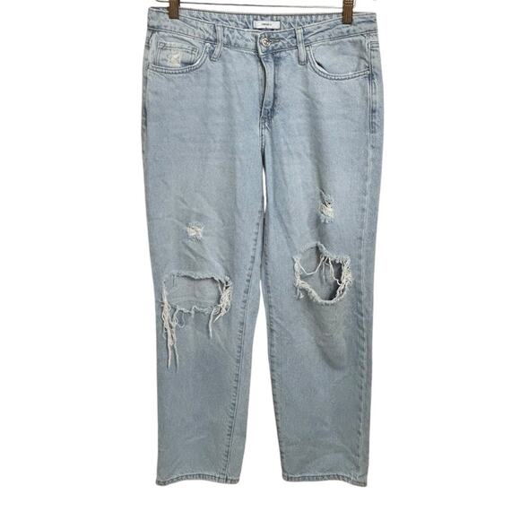 Forever 21 Straight Leg Distressed Torn Jean Sz 27 Light Blue Wash Boyfriend Fit - Picture 7 of 8